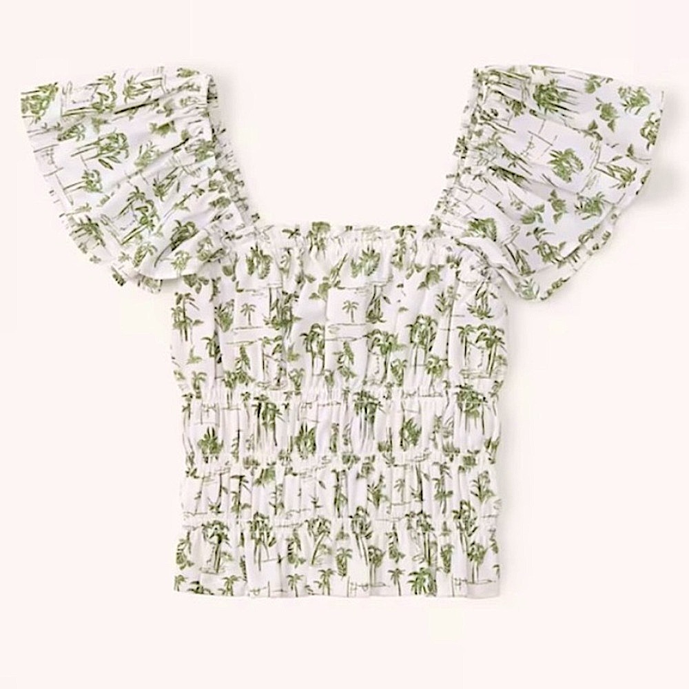 NWT Abercrombie & Fitch White and Green Palm Tree Blouse
